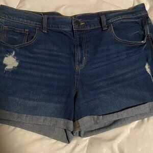 Old Navy womens boyfriend shorts size 14 stretch distressed cut off med wash